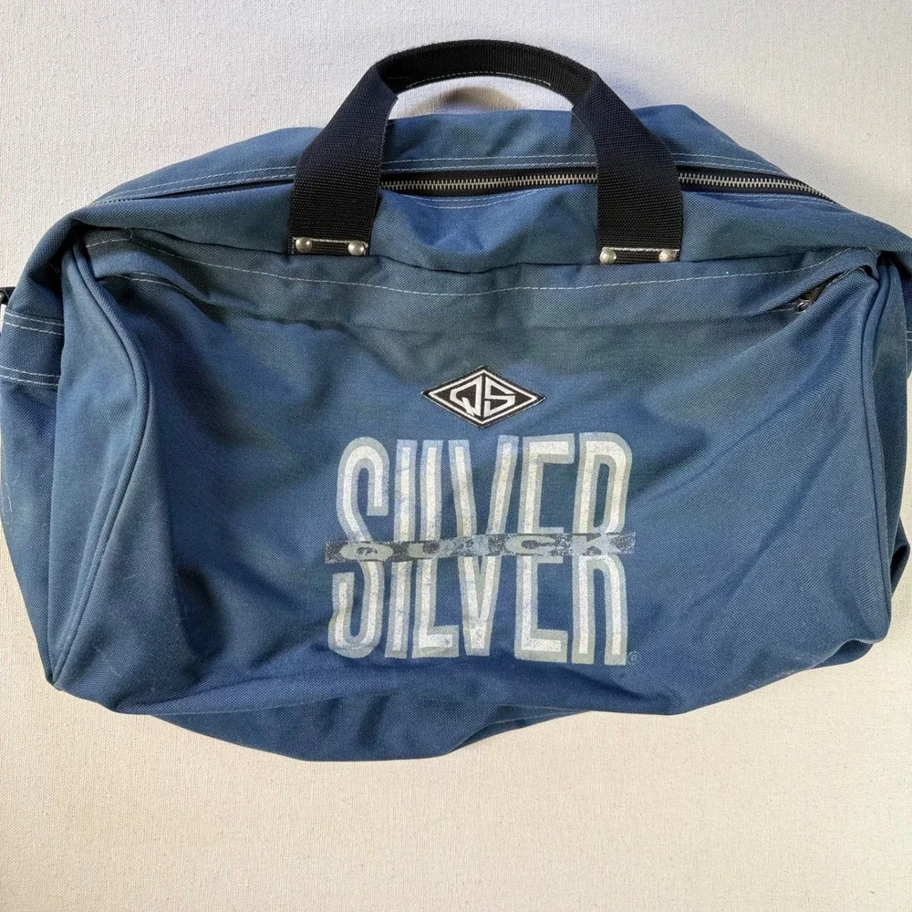 Vintage Quiksilver Duffel Bag Blue Canvas Surf Travel Gym Bag Large Graphic QS